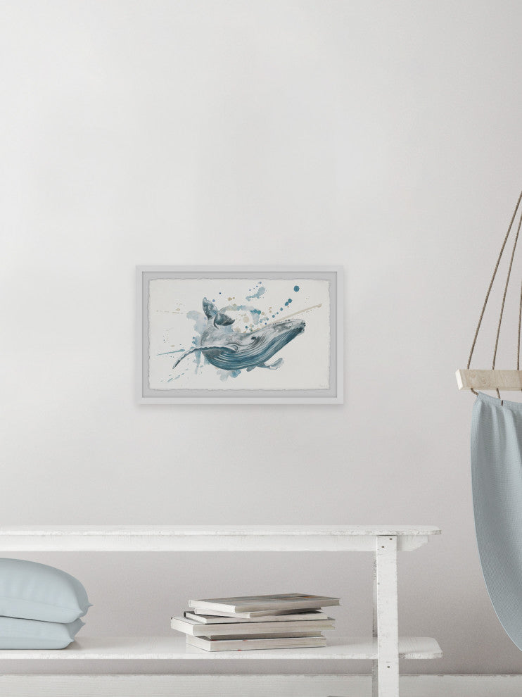 "Blue Whale Splash" Framed Painting Print, 12"x8"