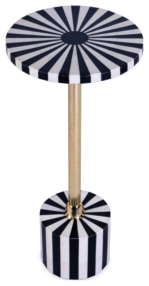 Zane Brass and Bone Inlay Side Round Side Table, Black Bone