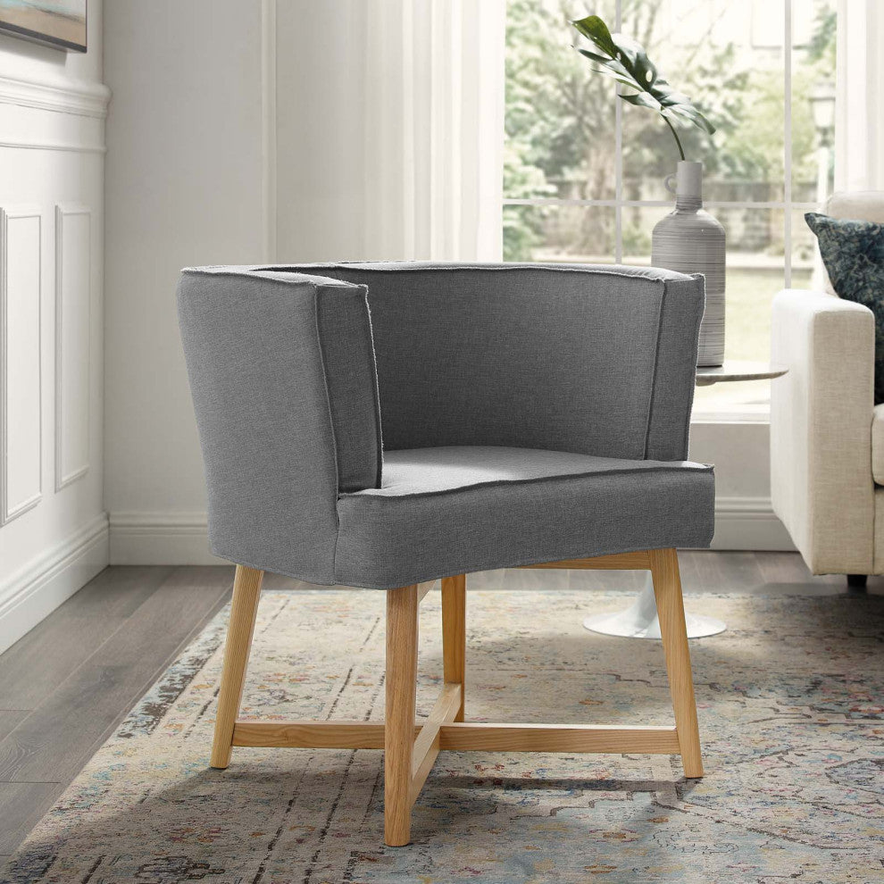 Accent Chair, Fabric, Wood, Gray, Modern, Living Lounge Hotel Hospitality