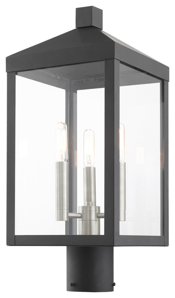 Nyack 3 Light Black/Brushed Nickel Cluster Medium Outdoor Post Top Lantern