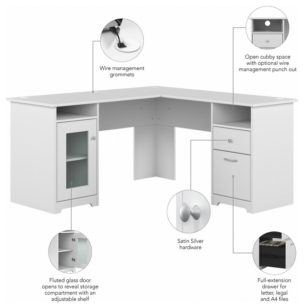 Cabot 60W L-Shaped Computer Desk, White