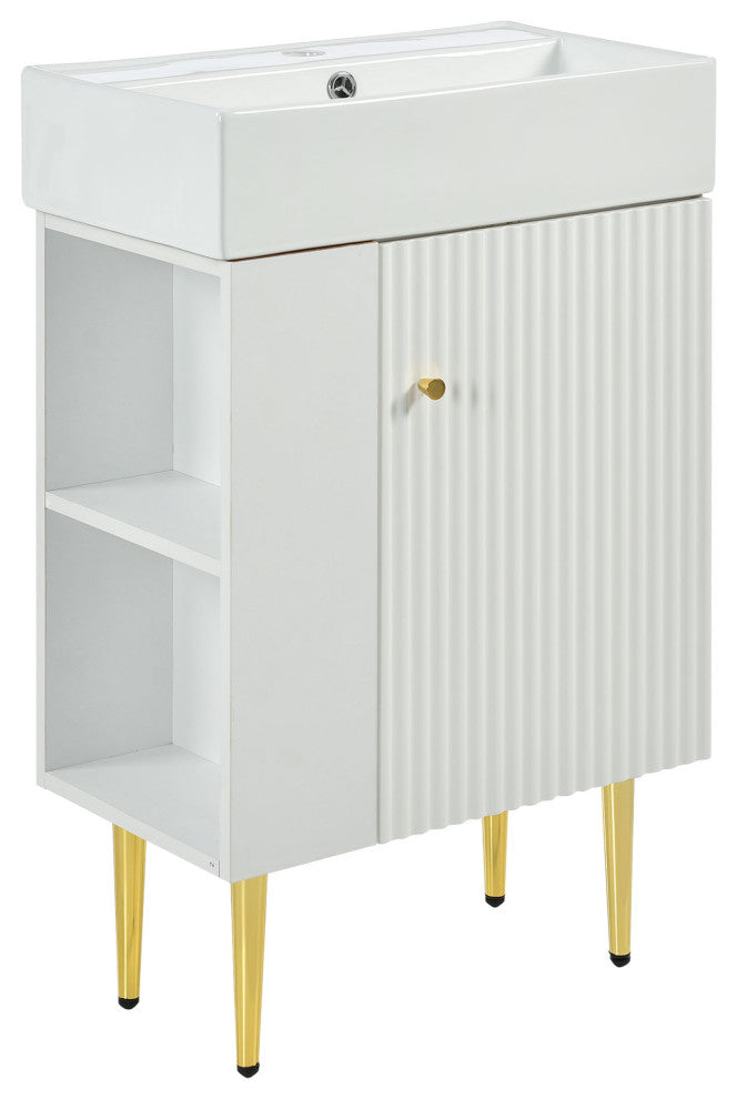 TATEUS 21.6 inch Single Ceramic Vessel Sink Bathroom Storage Cabinet, Left Side Storge