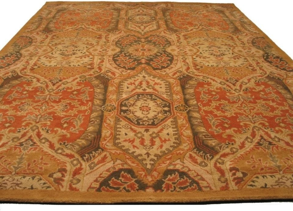 EORC Hand-tufted Wool Gold Transitional Floral Piazza Rug, Square 6'x6'