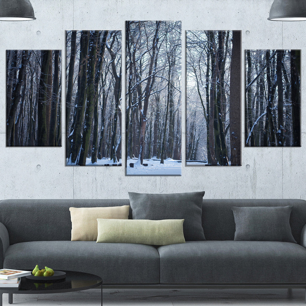 Thick Woods in Winter Forest, Modern Forest Canvas Art, 60"x32", 5 Panels