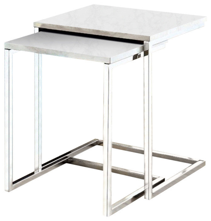 Contemporary Nesting Table, White Faux Marble
