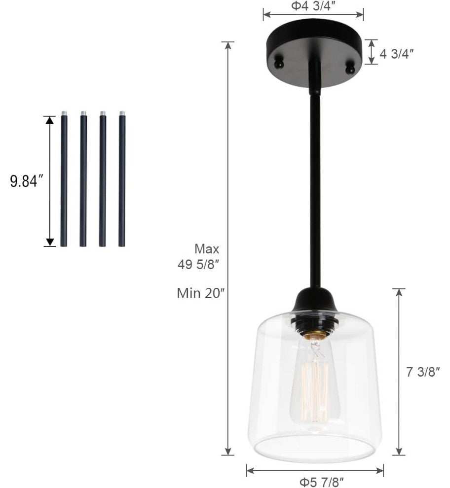 Black Glass Pendant Lamp Vintage Farmhouse Pendant Light Fixture
