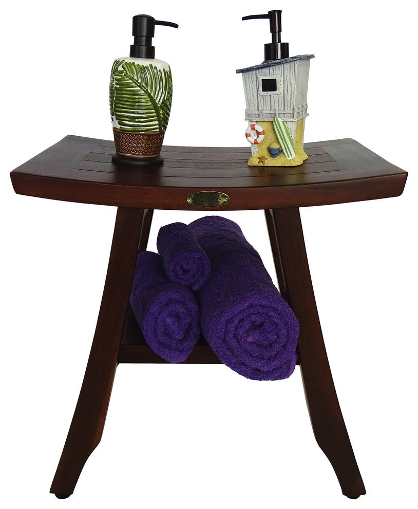 DecoTeak Satori 18" Eastern Styled Teak Shower Bench With Shelf