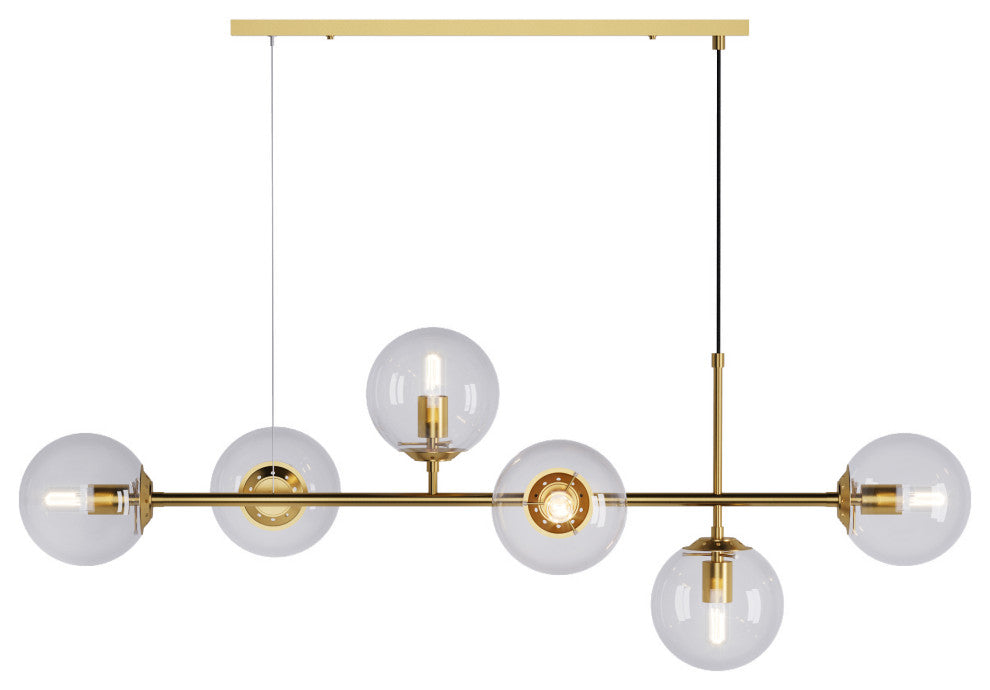 Ilbono | Nordic LED Pendant Light in the Shape of Glass Ball for Dining Room, Gold, Clear Glass, Cool Light