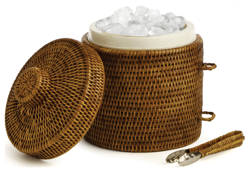 Burma Rattan Ice Box and Tongs