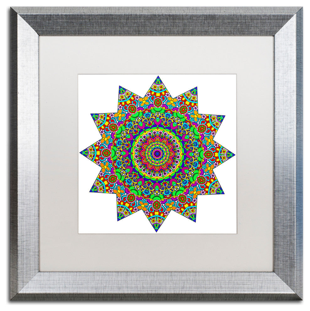 Ahrens 'Sparkling Sunny Day Mandala' Art, Silver Frame, White Matte, 16"x16"
