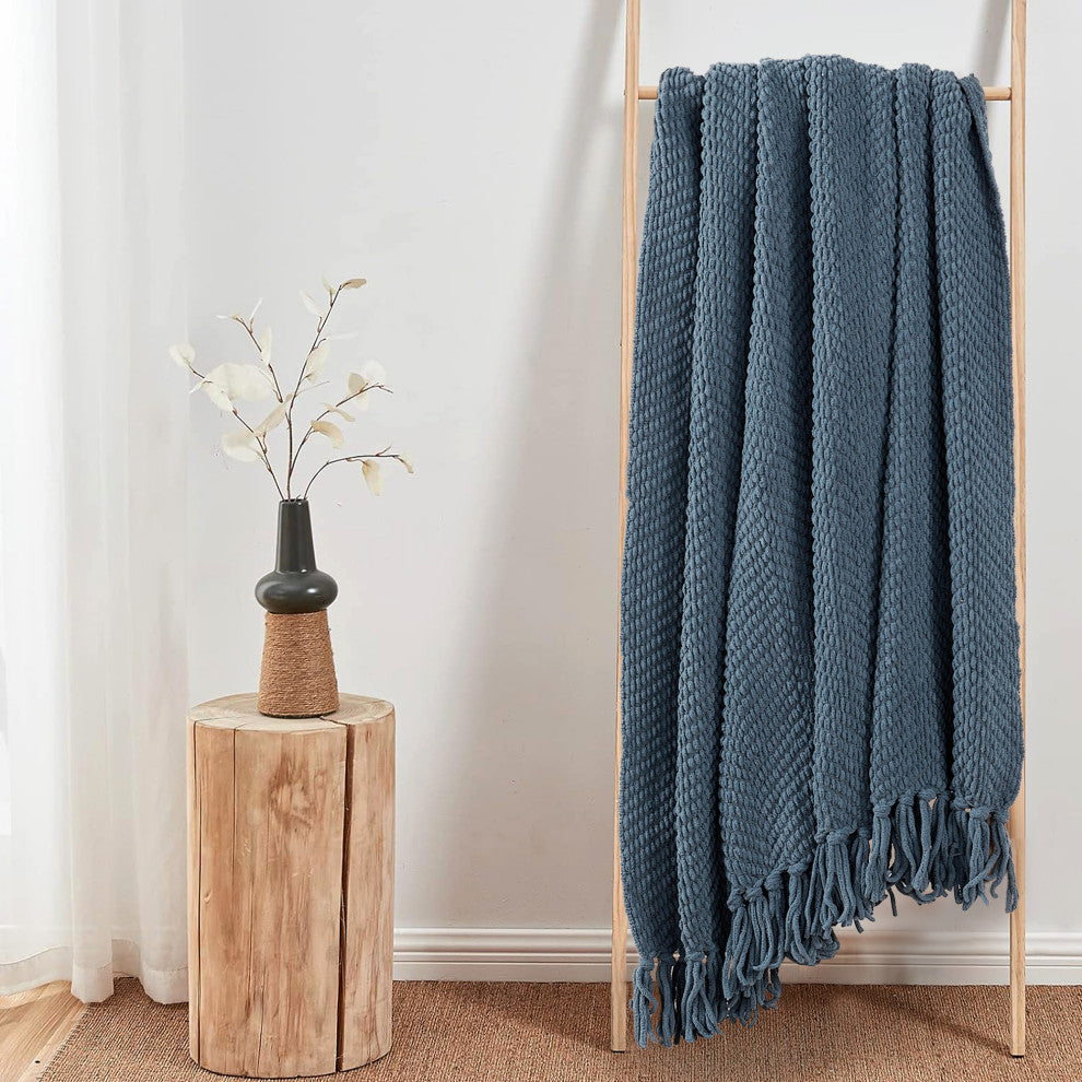 Tweed Knitted Throw Blanket, Blue Wing Teal, 60"x80"