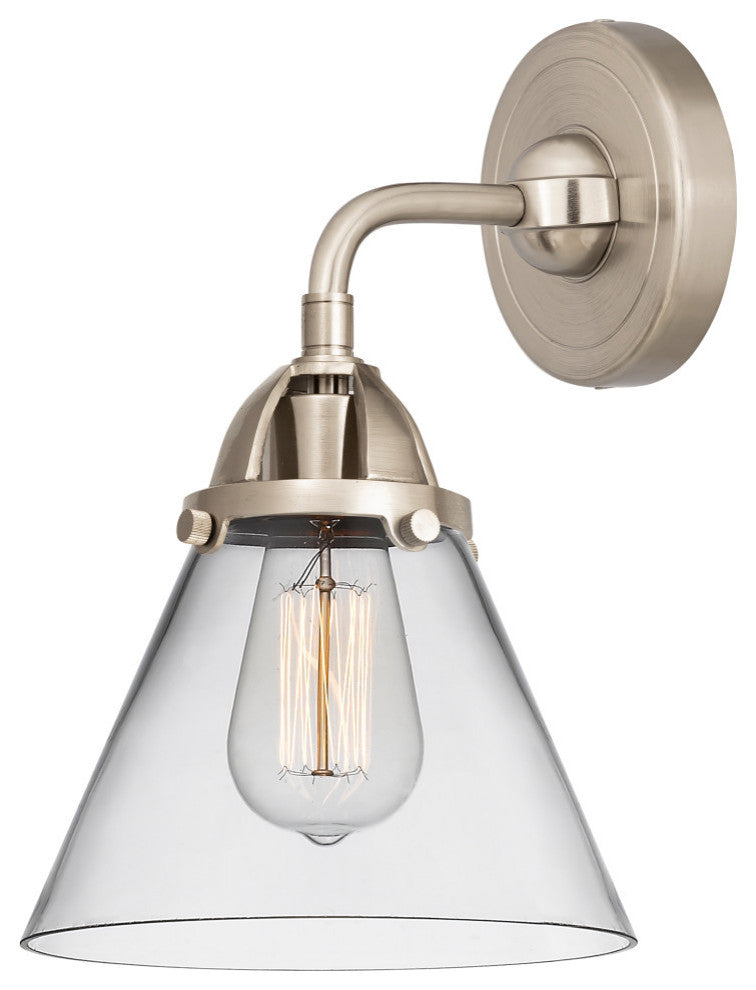 Large Cone Sconce, Brushed Satin Nickel, Clear, Clear