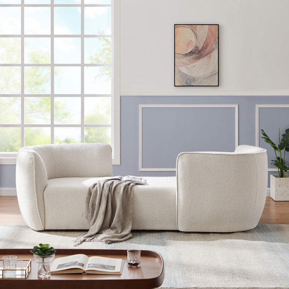Hilton Boucle Fabric Upholstered Chaise Lounge, Cream