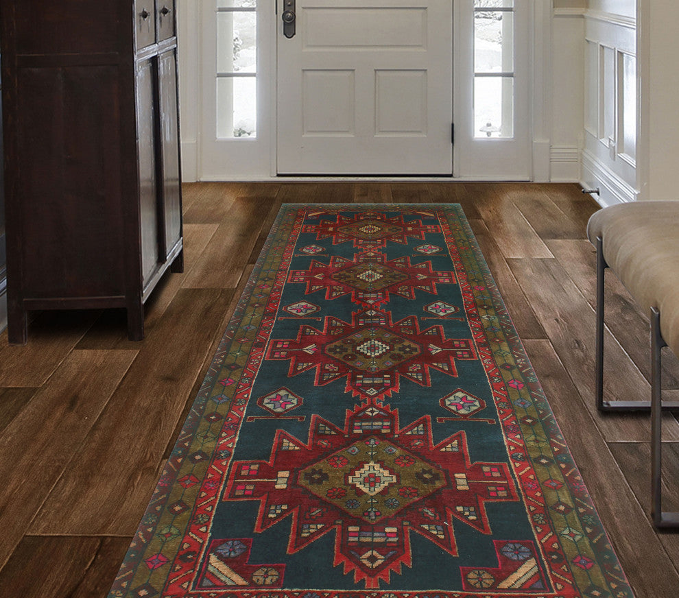 Fine Vintage Distressed Upwode Navy/Gold Runner, 3'7x10'4