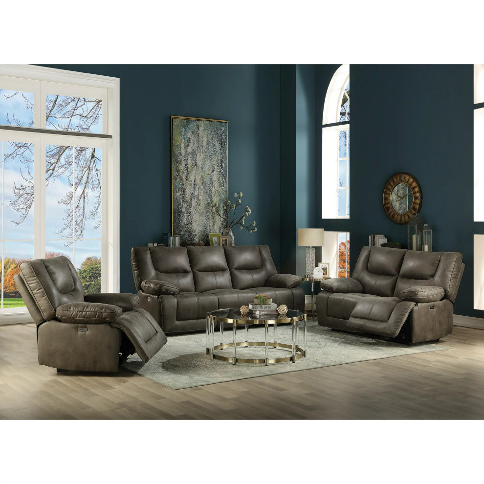 Comfortable Power Reclining Sofa, Air Leather Upholstered Seat & USB Docks, Gray