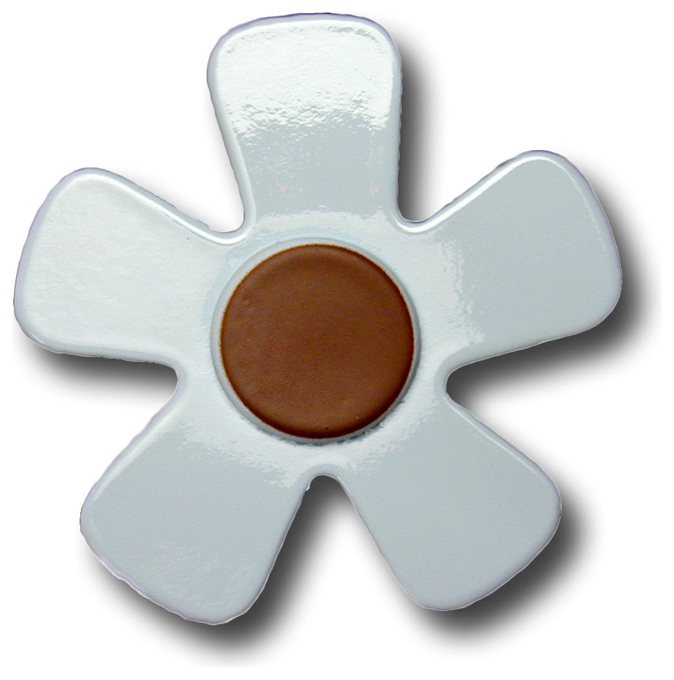 Pastel Daisy With Chocolate Center Wooden Drawer Pull, Blue
