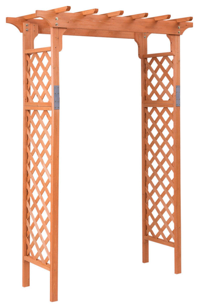 Costway Arbor Over 7FT High Wooden Garden Arch Trellis Pergola Outdoor Plant