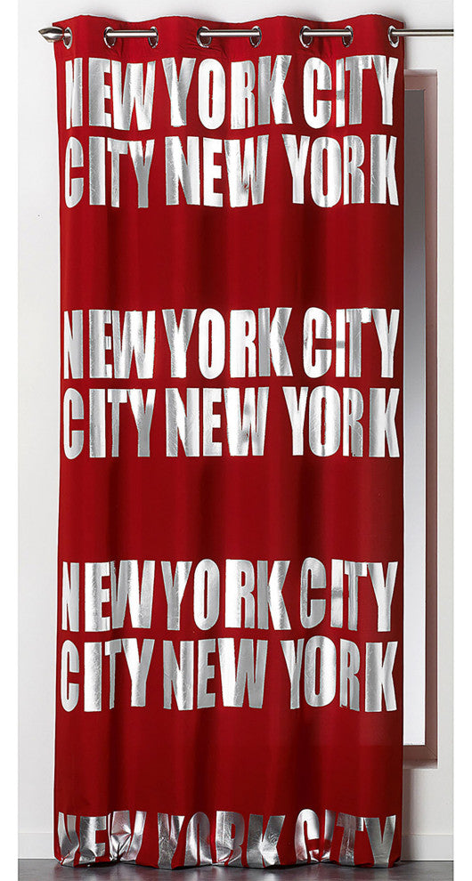 New York City Blackout Curtain Panel, Room Darkening Drapery, 102x55 Inch, Red, 1 Panel