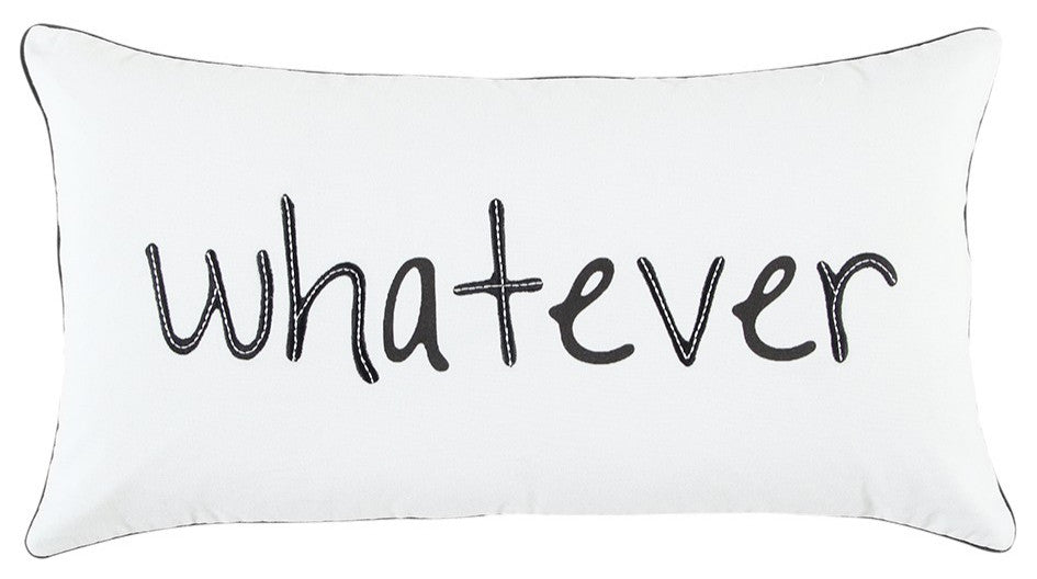 Black and White Whatever Embroidered Lumbar Pillow