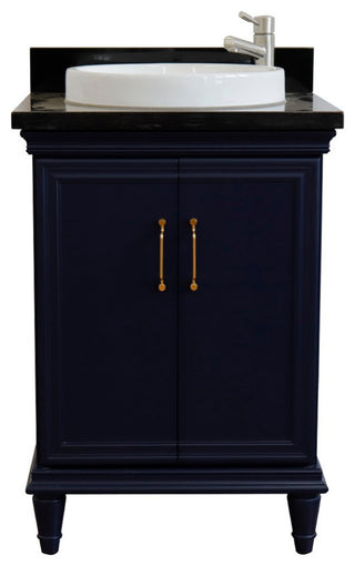 25" Single Vanity, Blue Finish With Black Galaxy And Round Sink