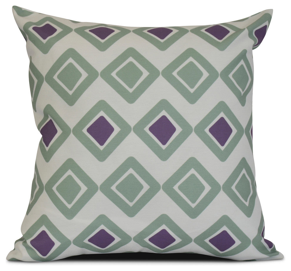 Soft Green Diamond Jive 2, Geometric Print Pillow, 16"x16"