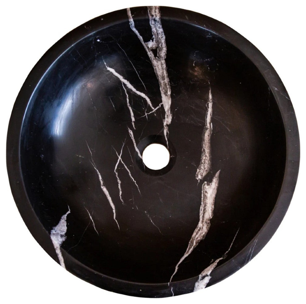 Natural Stone Toros Black Marble Vessel Sink Bowl Polished (D)16" (H)6"