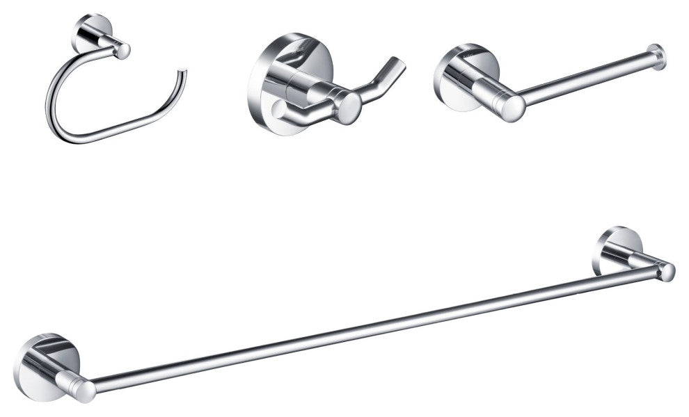 4-in-1 Elie Bath Hardware Set Towel Bar, Ring, Paper Holder, Hook Chrome