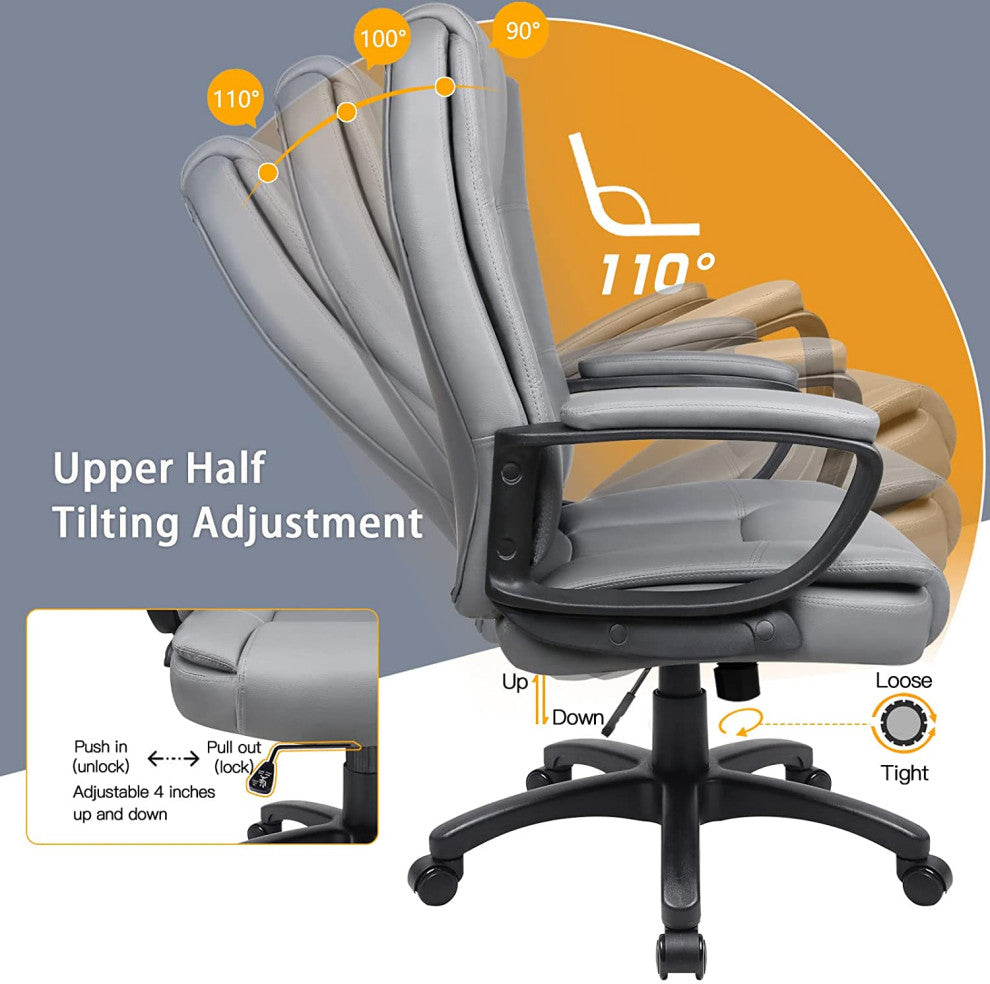 Light Gray Leather Executive Chair With Lumbar Support