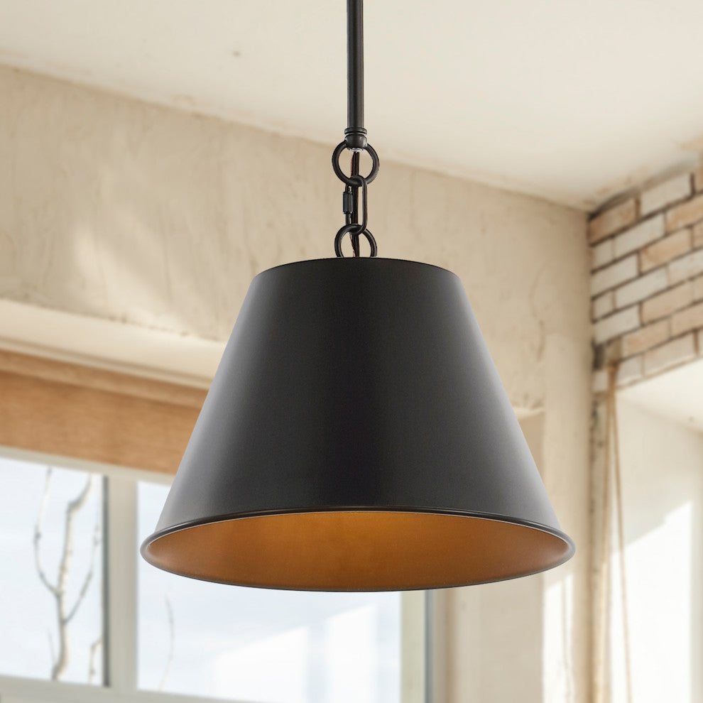 Harper Industrial Farmhouse Iron LED Pendant, Oil Rubbed Bronze, 12"