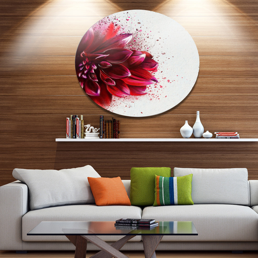 Dark Red Watercolor Rose Flower, Floral Disc Metal Wall Art, 23"