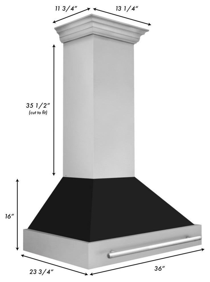 ZLINE 36" Wall Mount Hood Stainless With Black Matte Shell 8654STX-BLM-36