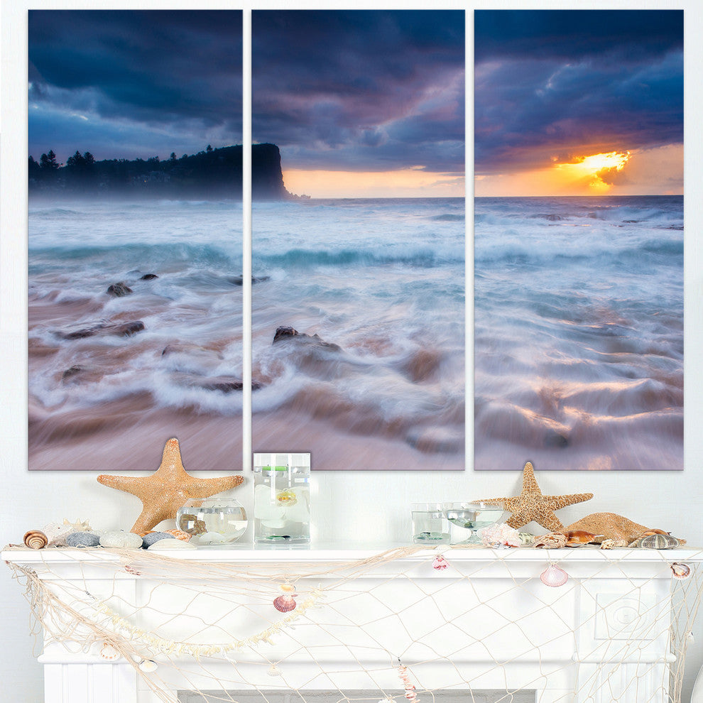 "Incredible Sunset With White Waves" Metal Wall Art, 3 Panels, 36"x28"