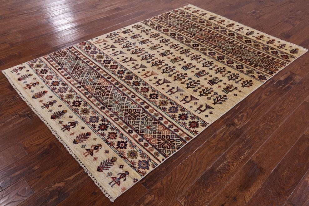 Handmade Tribal Persian Gabbeh Wool Rug 4' 10" X 7' 3" Q5674