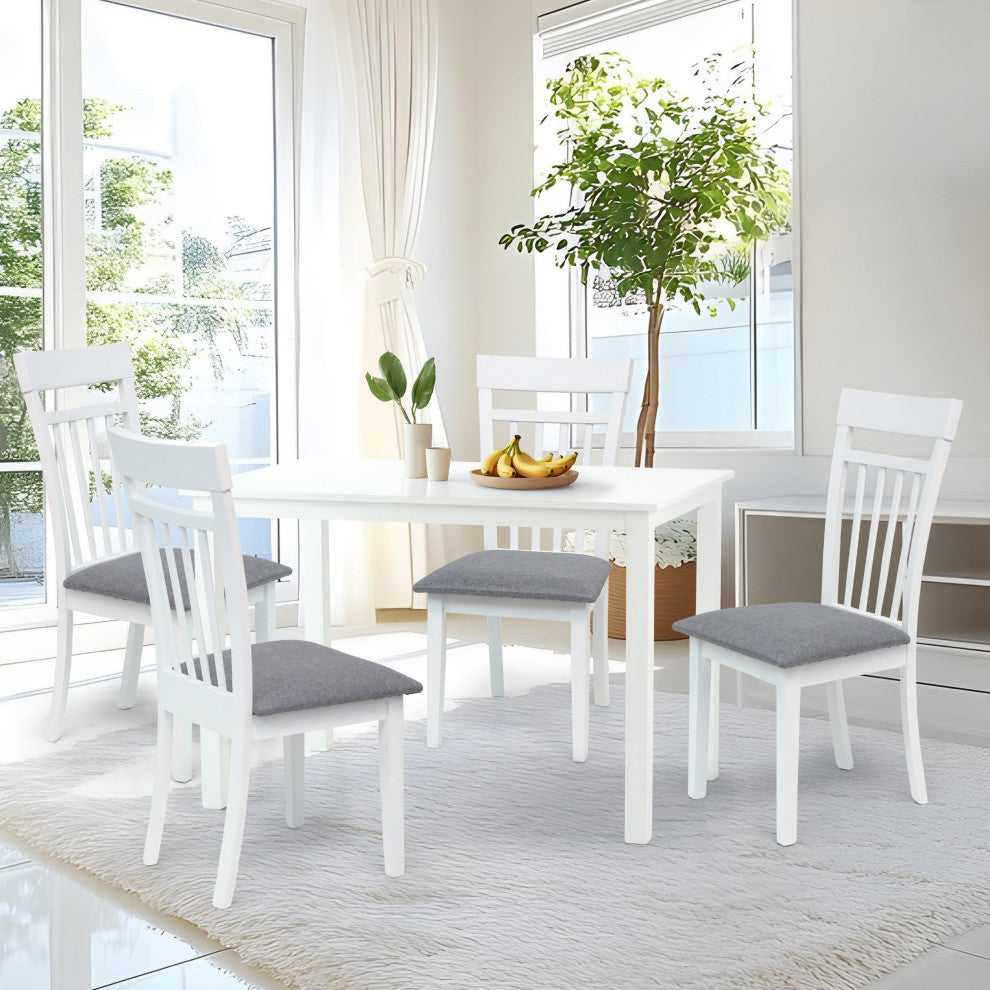 Set of 2 Classic Style Solid Wood Warm Dining Chairs, White/Gray
