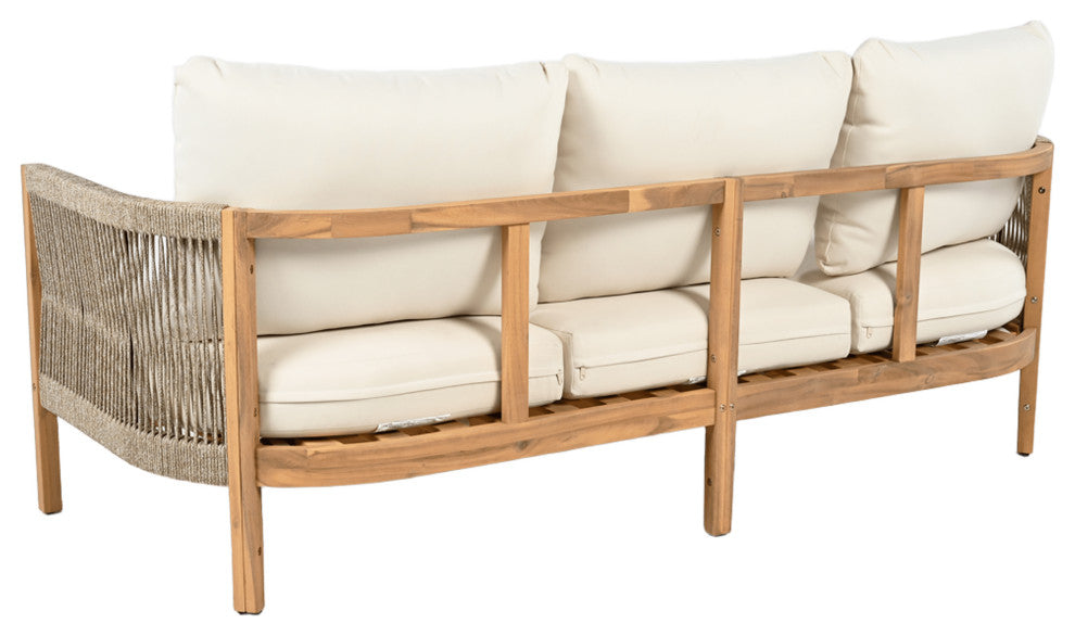 GDF Studio Outdoor 3-Seater Patio Acacia Wood Sofa, Teak/Beige