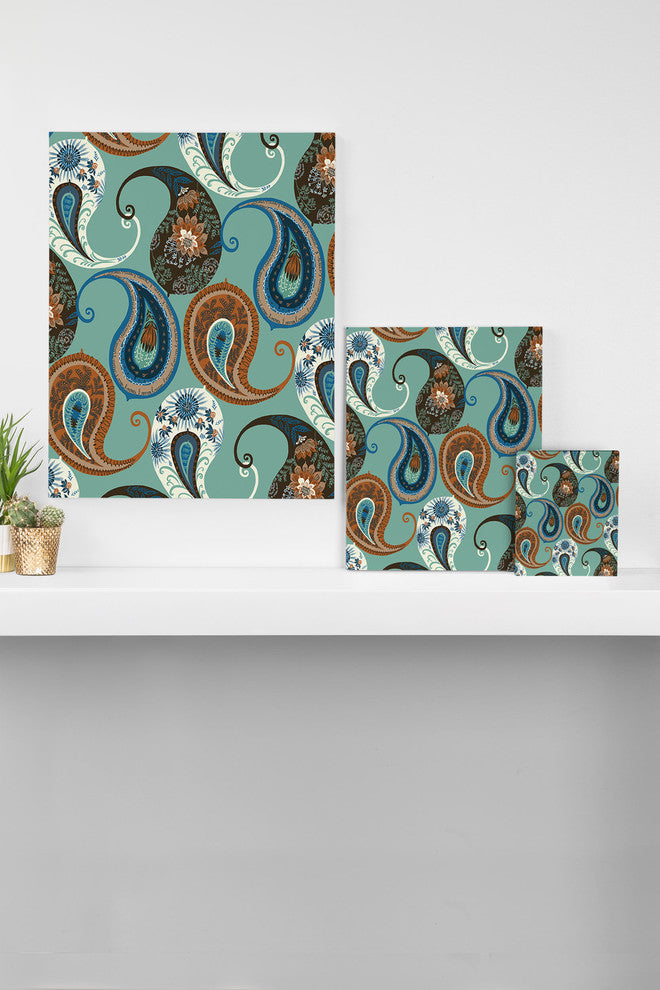 Deny Designs Pimlada Phuapradit Teal Floral Paislys Art Canvas