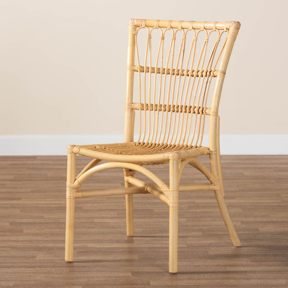 Martine Modern Rattan Dining Chair, Natural Brown