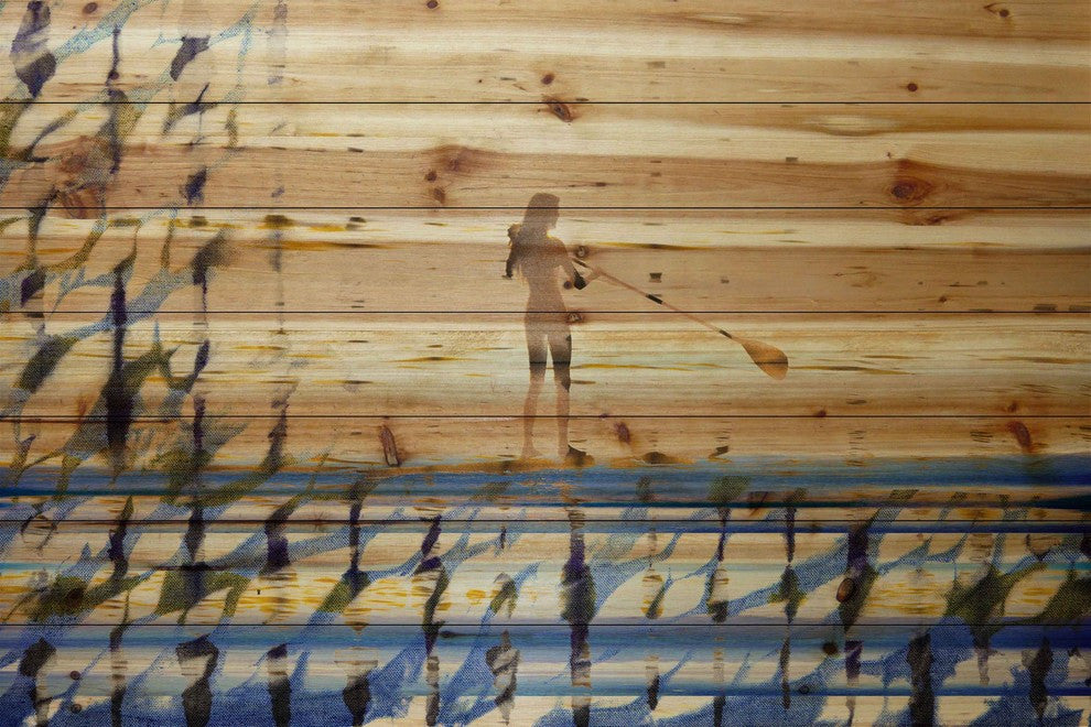 "Drifting on the Water" Print on Natural Pine Wood, 60"x40"