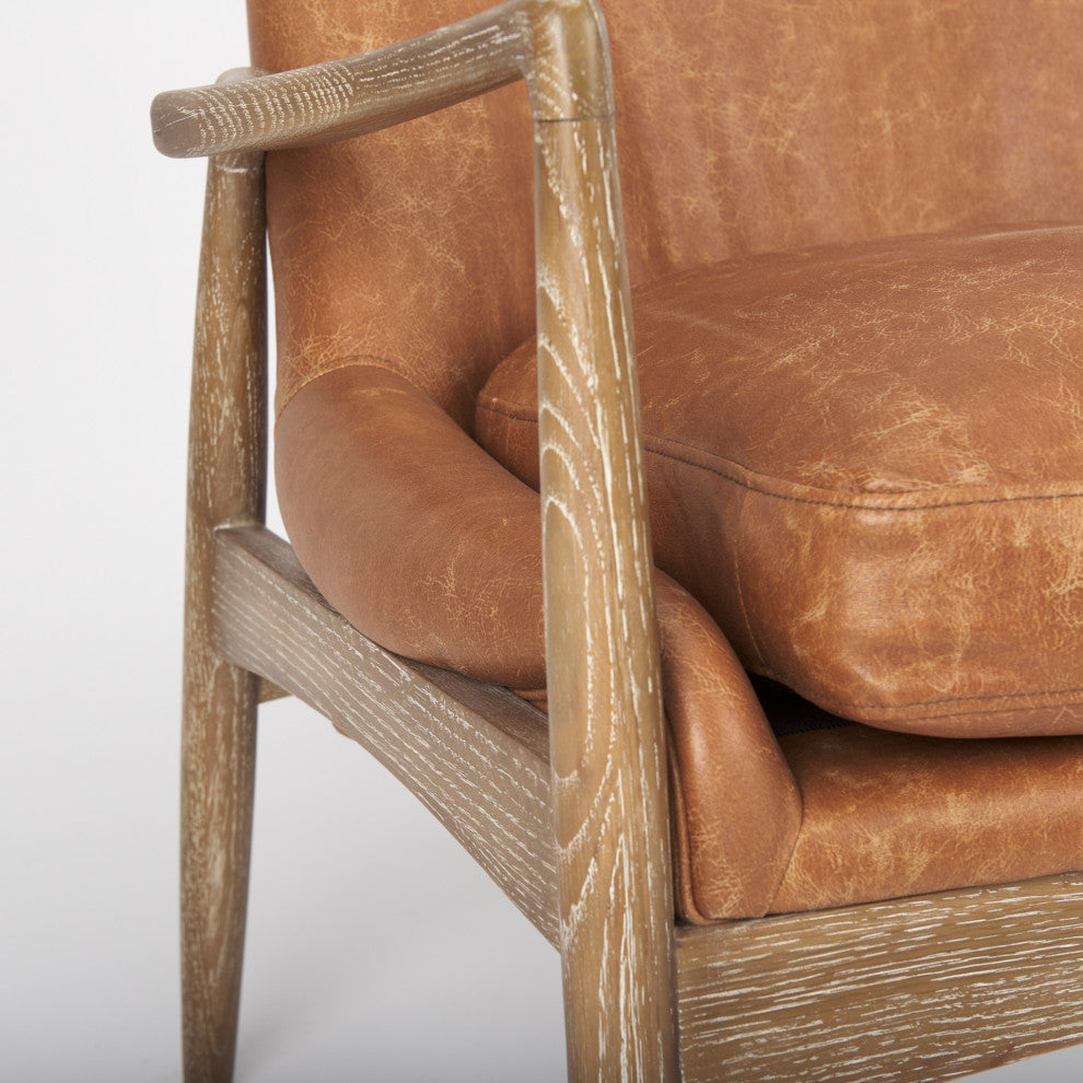 Westan Cognac Faux Leather w/ Medium Brown Solid Wood Accent Chair