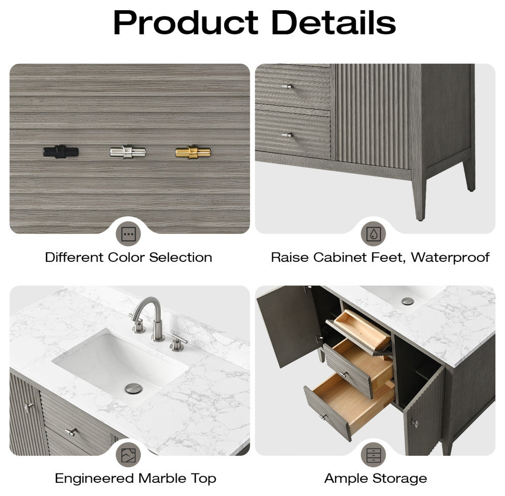 Vanity Art Freestanding Vanity, Driftwood Gray, 48", Single Sink, Brushed Nickel