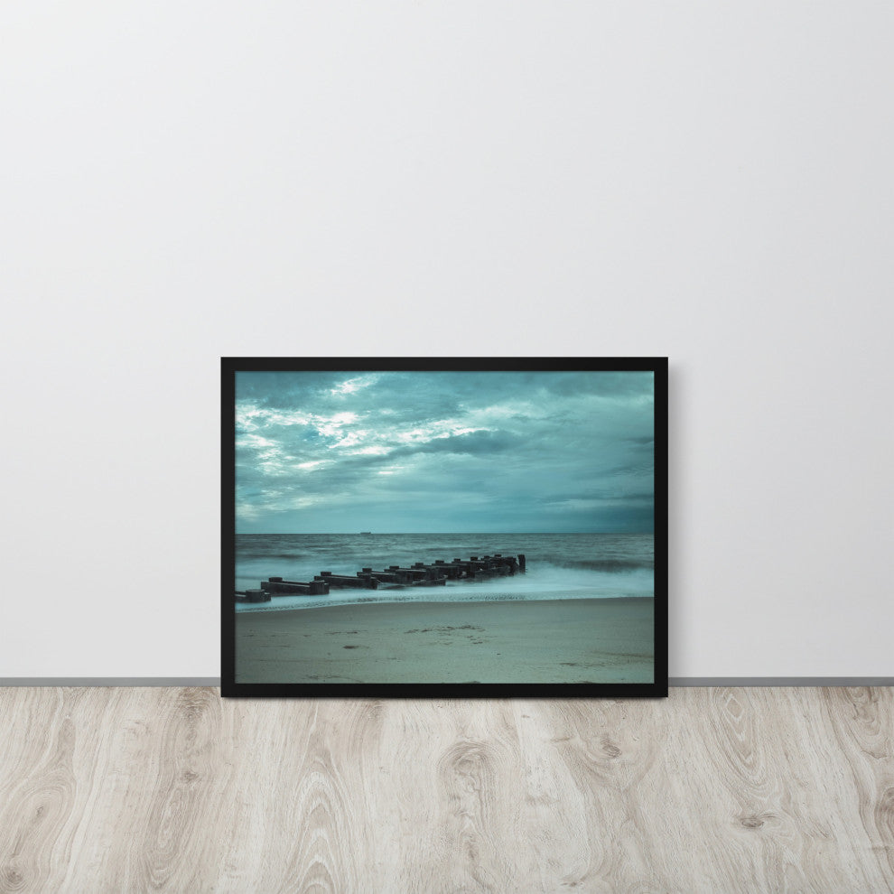 Blue Morning at Rehoboth Coastal Landscape Framed Photo Paper Wall Art Prints, Black, 18" X 24"