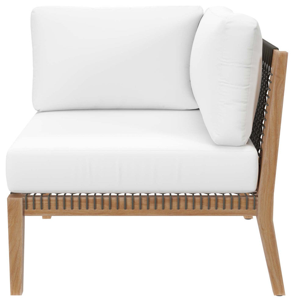 Clearwater Outdoor Patio Teak Wood 5-Piece Sectional Sofa, Gray White