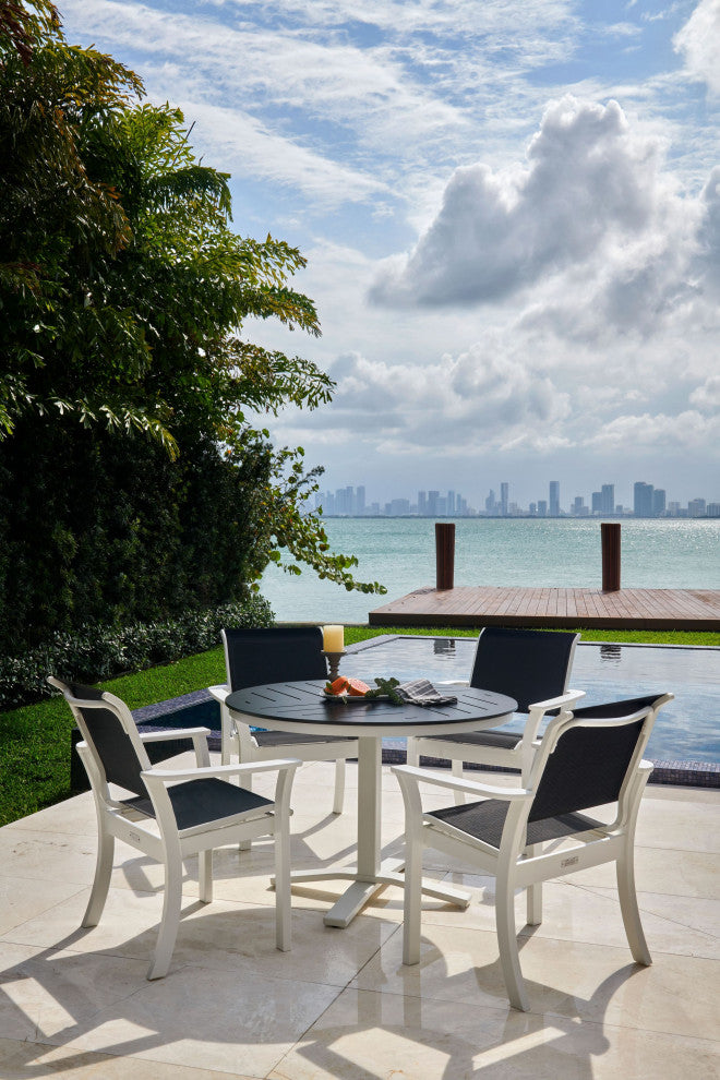 Leeward Sling Stackable Outdoor Dining Chair, Mavi/Snow