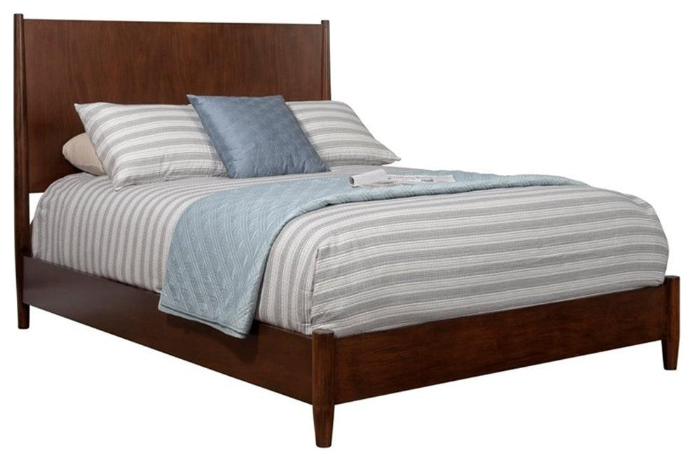 Alpine Furniture Flynn Mid Century Wood Queen Panel Bed in Walnut (Brown)