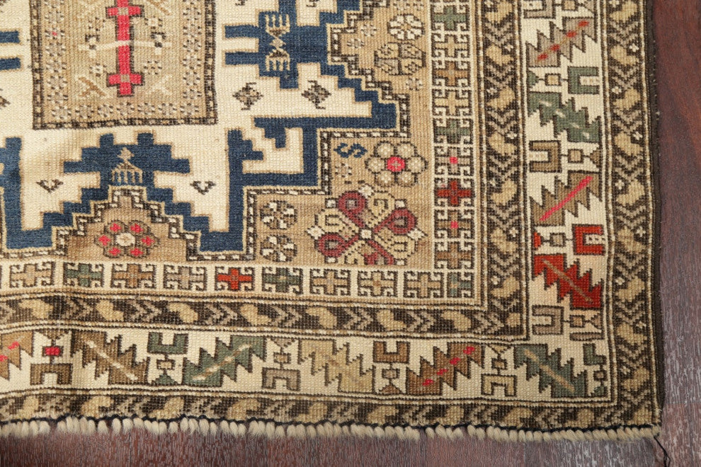 Consigned, Southwestern Antique Traditional Handmade Area Rug, Beige, 4x5
