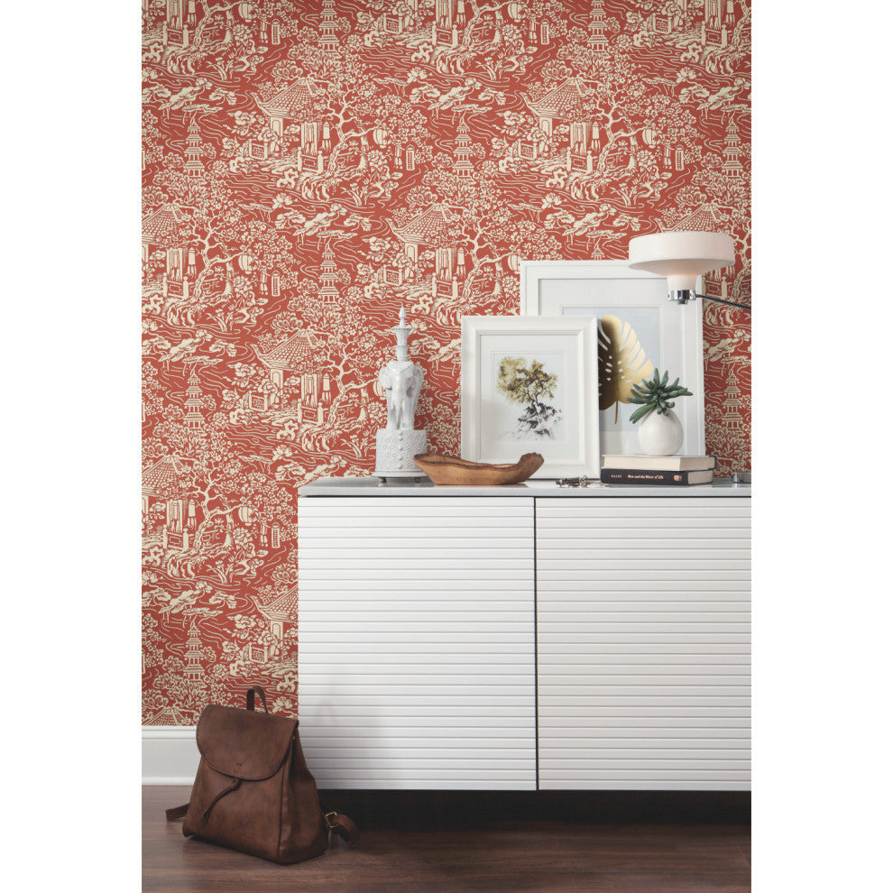 Chinoiserie Wallpaper, Red, Orange