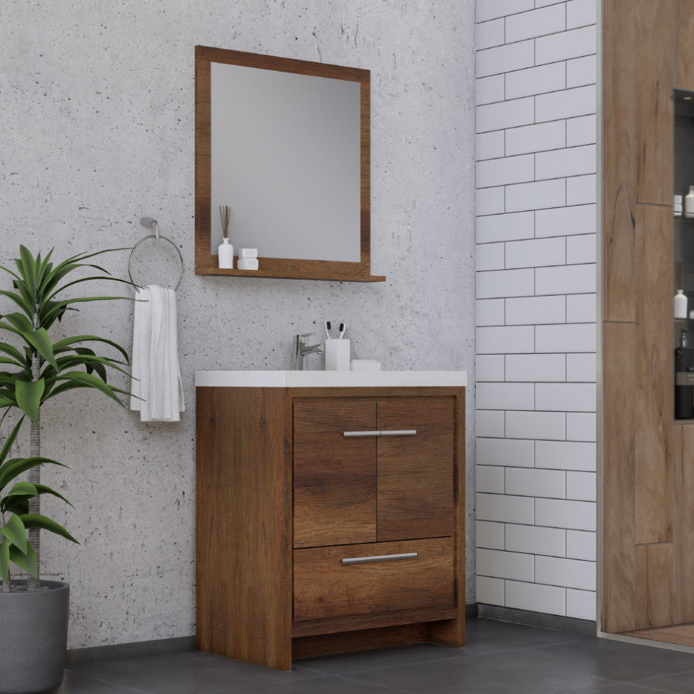 Sortino 30" Modern Bathroom Vanity With Sink, Rosewood