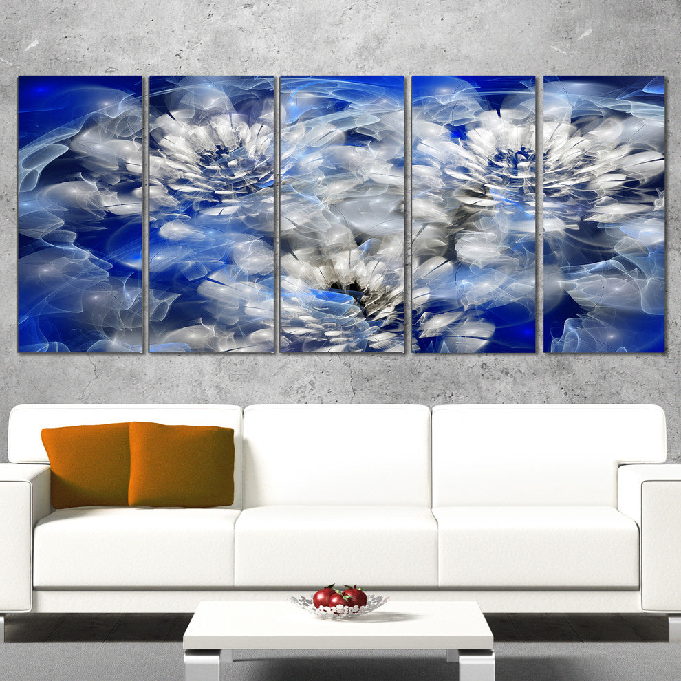 White Chrysanthemum Fractal Flower, Large Floral Canvas Print, 60"x28", 5 Panels