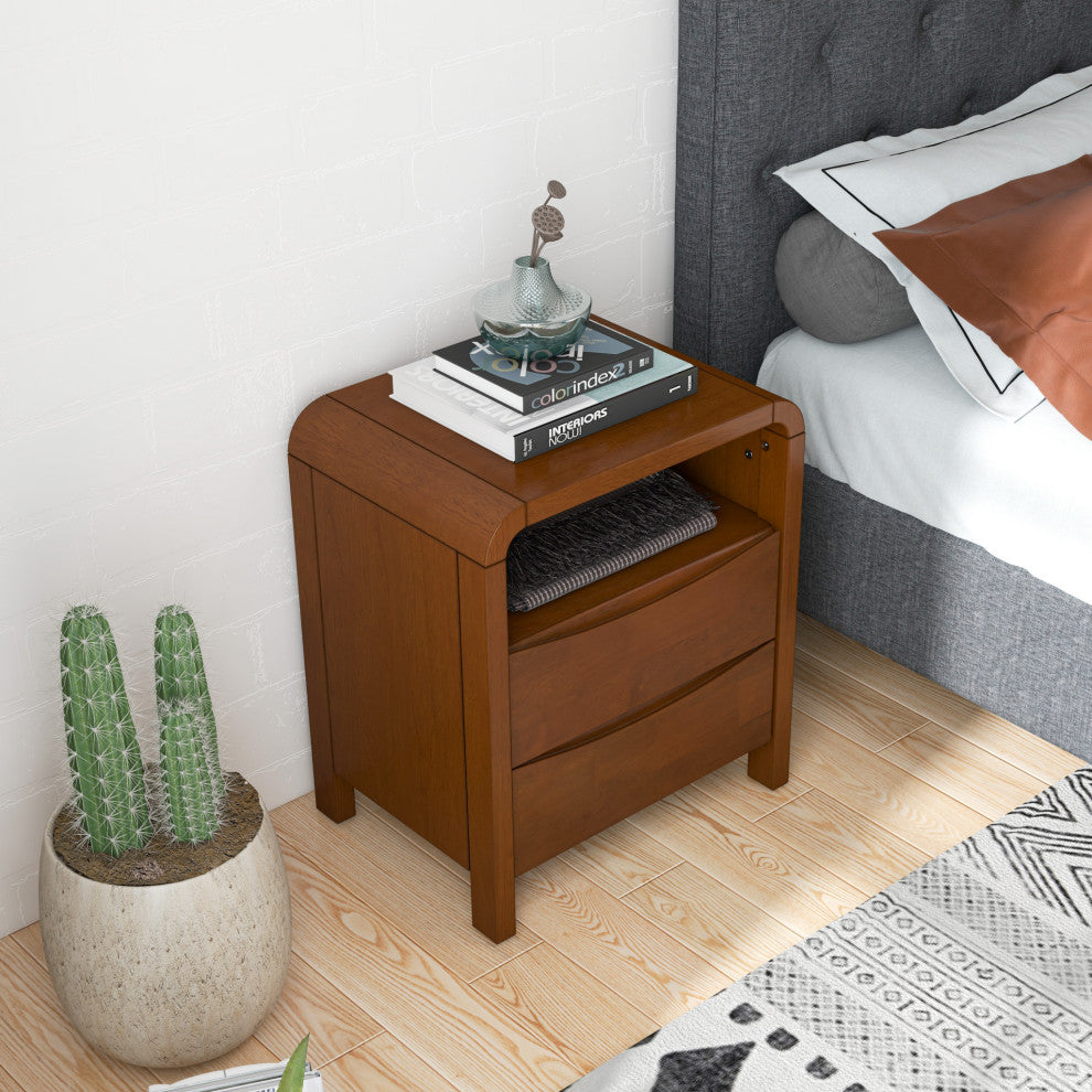 Danbury Mid Century Modern Walnut Nightstand Bed Side Tables, 2-Drawer