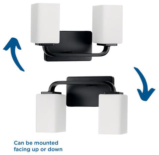 Cowan Collection 13-1/2" 2-Light Matte Black Etched Glass Bath Vanity Light